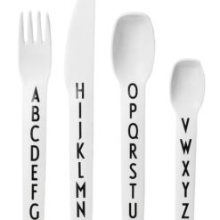 Design Letters Melamin Bestik - 4 stk - Hvid m. Alfabet